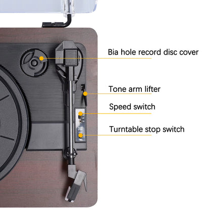 Retro Vinyl Record Player W/ Dustproof Cover Classic Nostalgic Style Record Player 33/45/78RPM Turntables Gramophone Phonograph