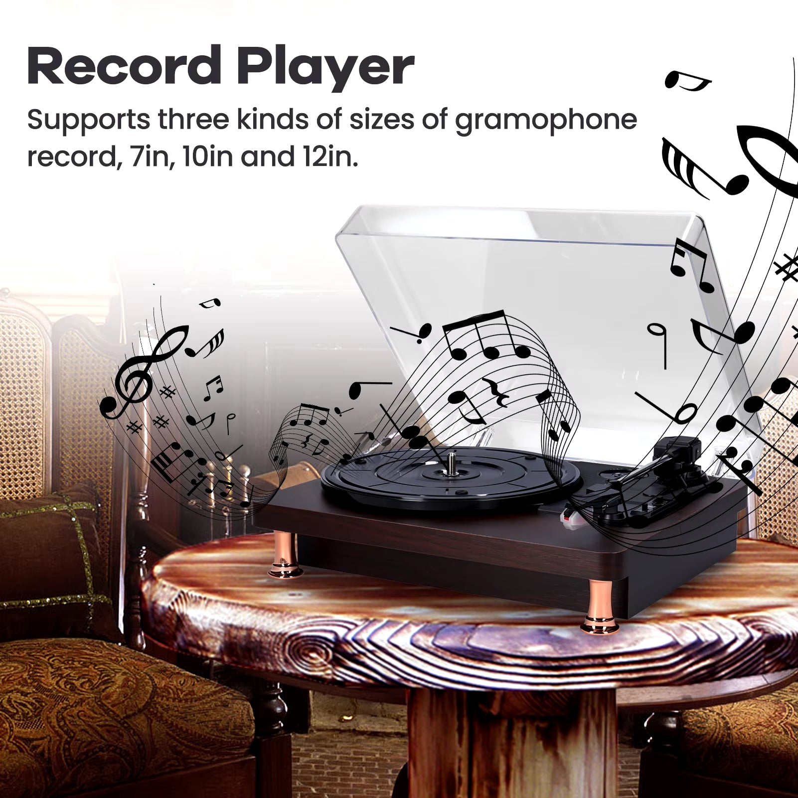 Retro Vinyl Record Player W/ Dustproof Cover Classic Nostalgic Style Record Player 33/45/78RPM Turntables Gramophone Phonograph